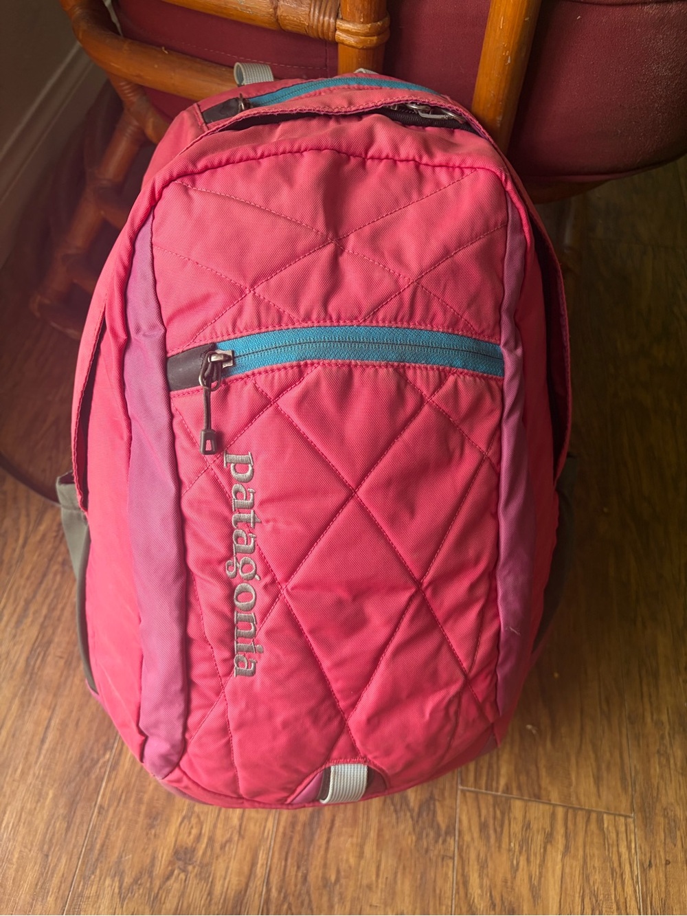 Patagonia Pink Quilted Backpack with Blue Zipper Accent - Picture 7 of 7